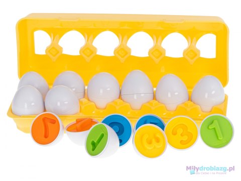 Układanka edukacyjna sorter dopasuj kształty cyferki jajka 12 sztuk Układanka edukacyjna sorter dopasuj kształty cyferki jajka 12 sztuk