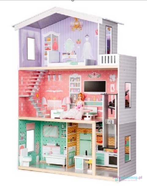 Domek dla lalek drewniany+ mebelki pastelowy 117cm Domek dla lalek drewniany+ mebelki pastelowy 117cm