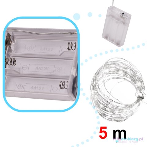 Lampki LED druciki dekoracyjne świąteczne choinkowe 5m 50LED zimny biały Lampki LED druciki dekoracyjne świąteczne choinkowe 5m 50LED zimny biały