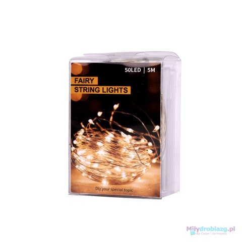 Lampki LED druciki dekoracyjne świąteczne choinkowe 5m 50LED zimny biały Lampki LED druciki dekoracyjne świąteczne choinkowe 5m 50LED zimny biały