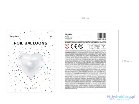 Balon foliowy Serce białe 45cm Balon foliowy Serce białe 45cm