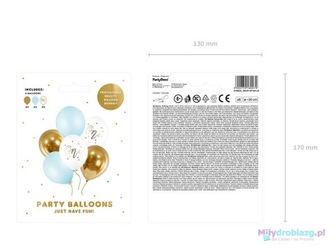 Balony urodzinowe Pastel Light Blue biały złoty niebieski 30cm 6 sztuk Balony urodzinowe Pastel Light Blue biały złoty niebieski 30cm 6 sztuk
