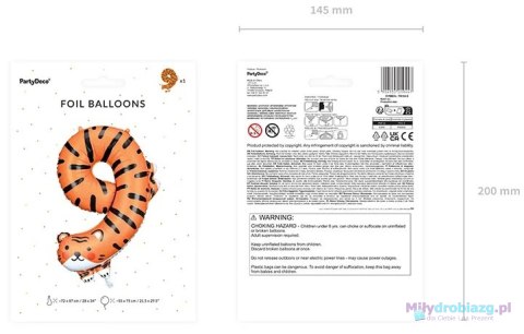 Balon foliowy urodzinowy cyfra "9" - Tygrys 49x76 cm Balon foliowy urodzinowy cyfra "9" - Tygrys 49x76 cm