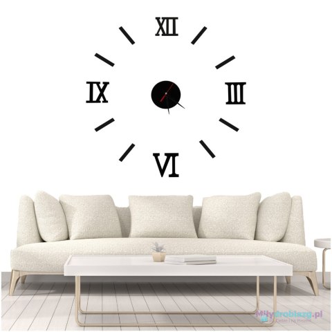 Zegar Ścienny naklejany DIY regulowany czarny cyfry rzymskie 130cm Zegar Ścienny naklejany DIY regulowany czarny cyfry rzymskie 130cm