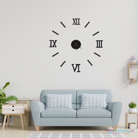 Zegar Ścienny naklejany DIY regulowany czarny cyfry rzymskie 130cm Zegar Ścienny naklejany DIY regulowany czarny cyfry rzymskie 130cm