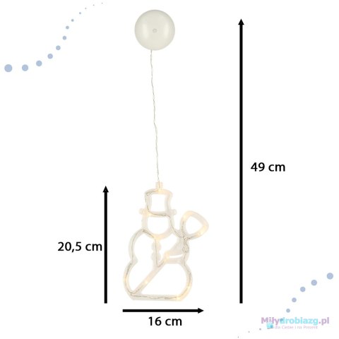 Lampki LED wisząca dekoracja świąteczna okna bałwanek 49cm przyssawka 10 LED Lampki LED wisząca dekoracja świąteczna okna bałwanek 49cm przyssawka 10 LED
