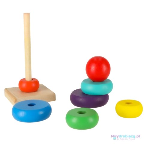 Wieża piramida piramidka drewniana do układania sorter kolorowy tęczowy 13cm Wieża piramida piramidka drewniana do układania sorter kolorowy tęczowy 13cm