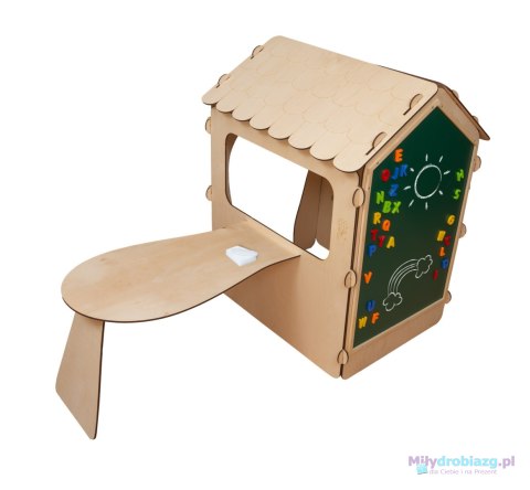 Domek ogrodowy drewniany stolik tablica kredowa 86 x 137 x 105 cm Domek ogrodowy drewniany stolik tablica kredowa 86 x 137 x 105 cm