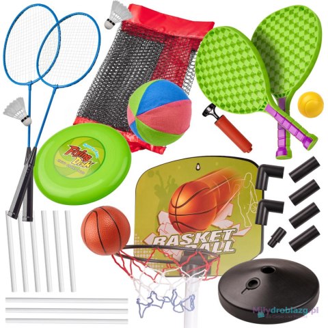 Zestaw sportowy 5w1 badminton koszykówka siatkówka tenis frisbee Zestaw sportowy 5w1 badminton koszykówka siatkówka tenis frisbee